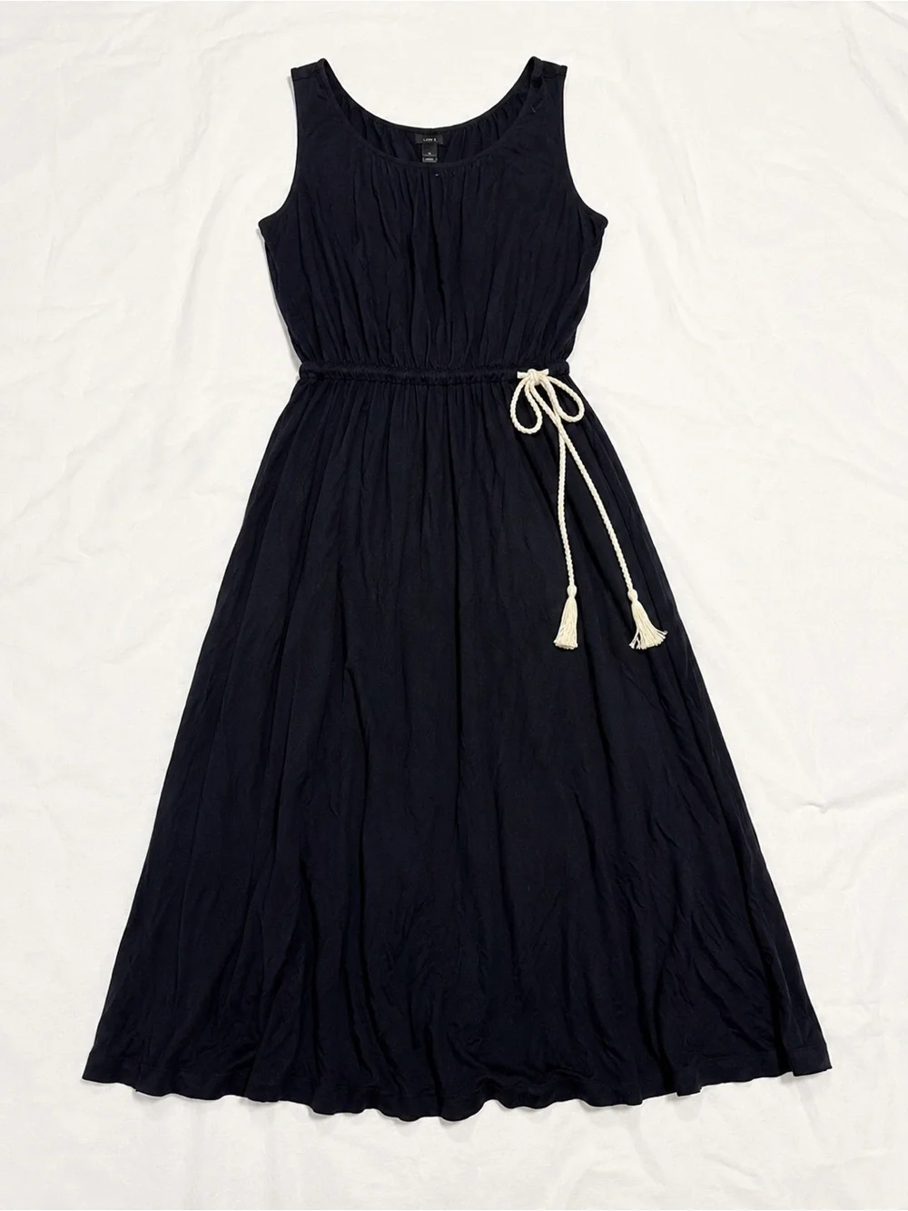 J.Crew Sleeveless Navy Midi Dress with Rope Tie Waist Casual Resort Dress Size L
